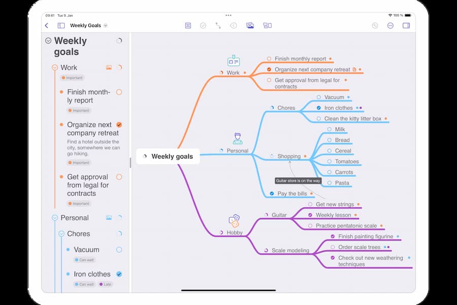 Exemplo de mapa mental criado no MindNode